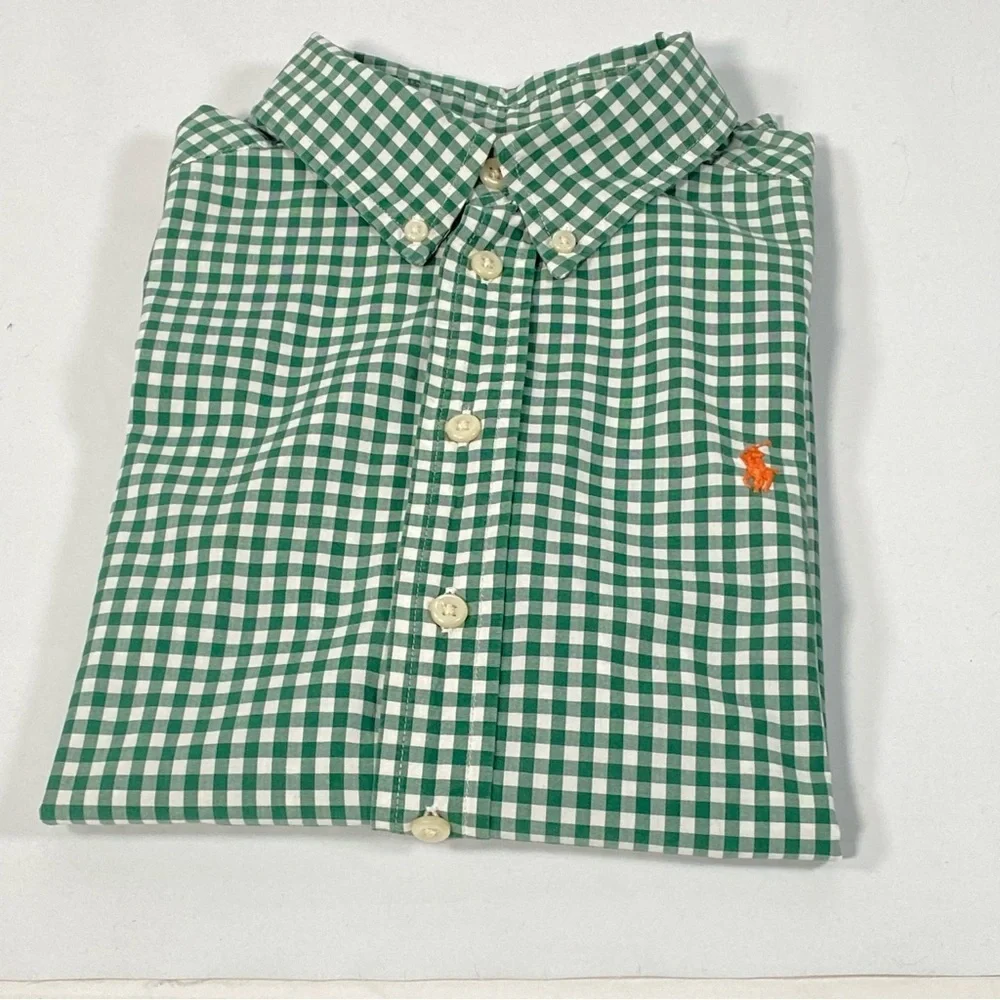 RALPH LAUREN Polo Green Plaid Button Down Long  Sleeve Shirt Boy's Size S(8)